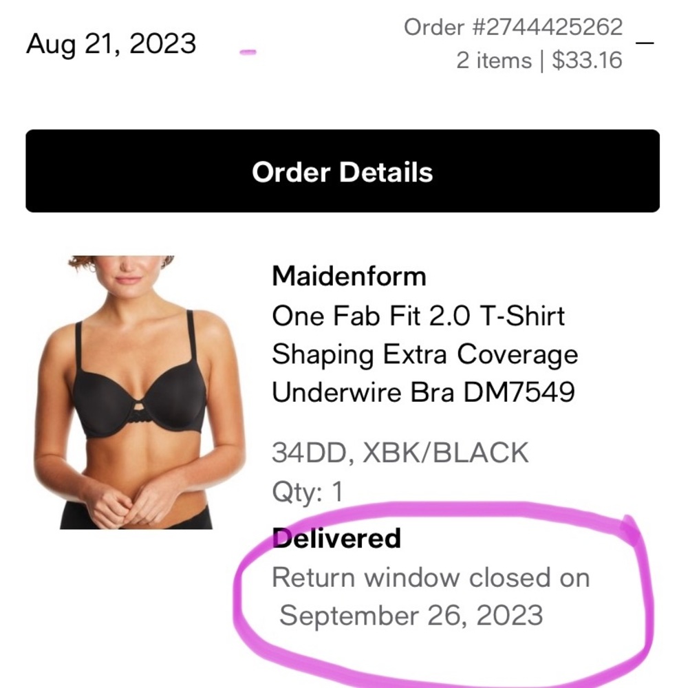 NEW with tags..Black Maidenform full Coverage Bra, Size 34DD
